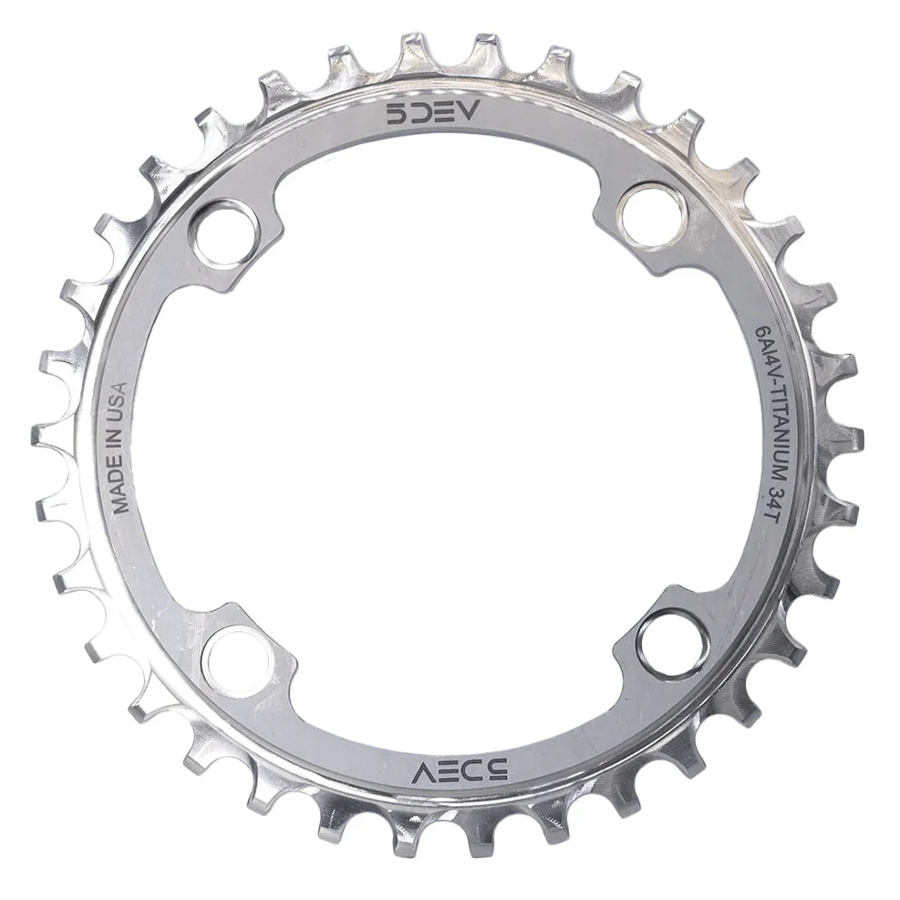 5DEV Titanium 104BCD Chainring - 32t 4-Bolt Raw Ti