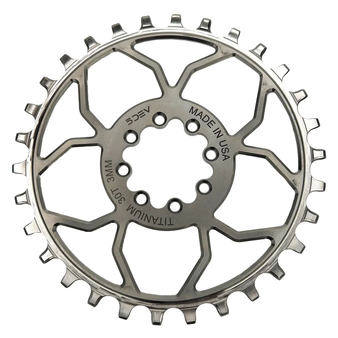 5DEV Titanium T-Type Direct Mount Chainring - 30t 8-Bolt 3mm Offset Raw Ti