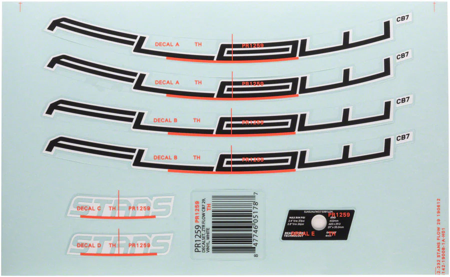Stan's Flow CB7 Rim Decal - 27.5" White Set