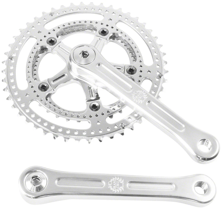 Velo Orange Grand Cru Drillium Cranks - 165mm 8/9/10 Speed 48/34t Square Taper JIS Spindle Interface Polished Aluminum
