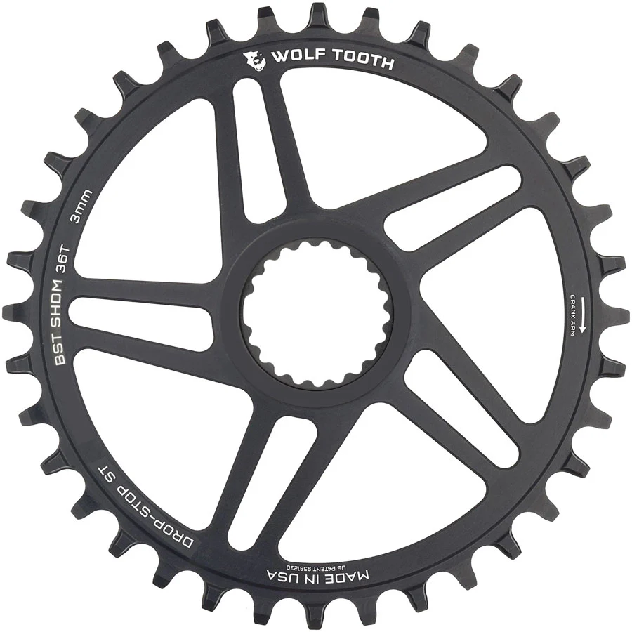 Wolf Tooth Direct Mount Chainring - 36t Shimano DM For Boost Cranks 3mm Offset Drop-Stop ST Requires 12-Speed HG+ Chain BLK