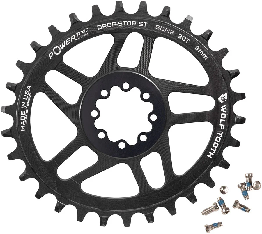 Wolf Tooth Elliptical Direct Mount Chainring - 30t SRAM 8-Bolt DM 3mm Offset Drop-Stop ST Requires HG+ Chain BLK